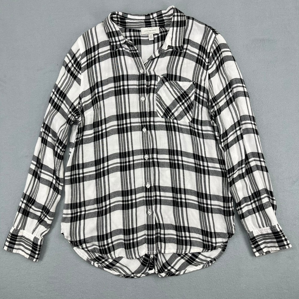 Lucky Brand‎ Womens Black White Plaid Button Down Shirt Modal Blend Small
